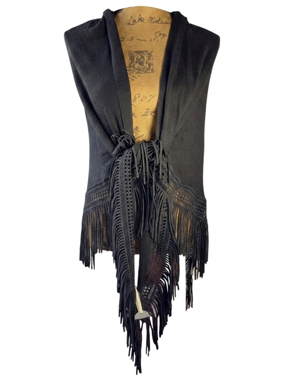 Demdaco black knit shawl with fringe detail NWT Women’s OSFM | dd1